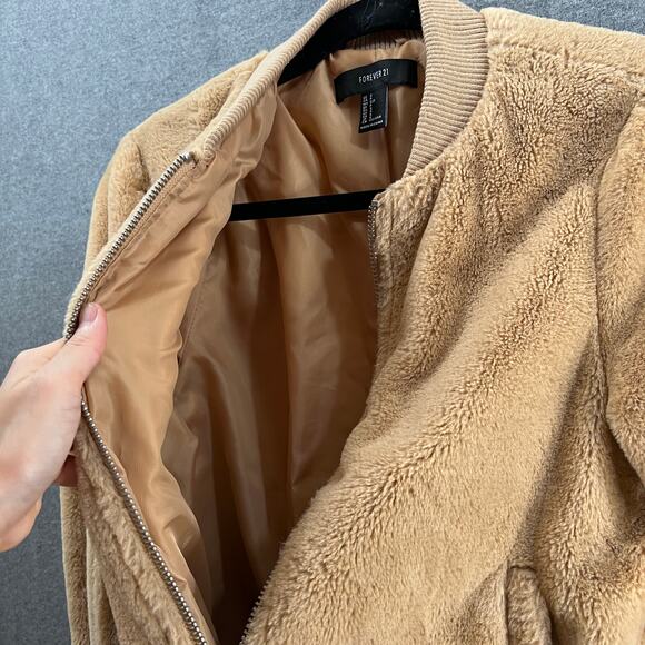 FOREVER 21 Faux Fur Jacket Womens Small Light Brown Full Zip Lightweight - Picture 4 of 9